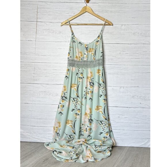 Forever 21 Dress Womens Size Medium Mint Green Embroidered Peek-a-Boo Waist - Picture 1 of 16